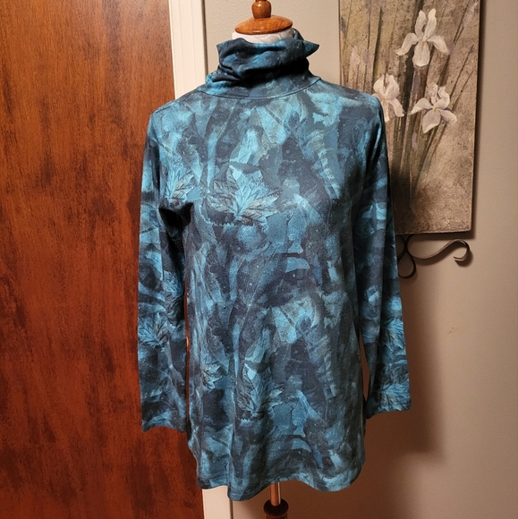Soft Surroundings Knit Turtleneck Sweater Medium Blue Green Teal